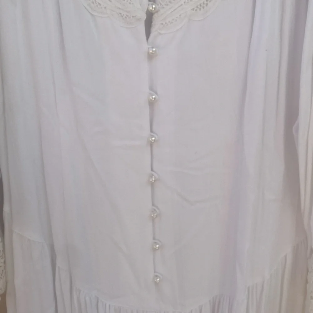 Vintage Plus Size Western Dress White Size 16 Lace Long Sleeve Pearl Button FLAW - Picture 12 of 13